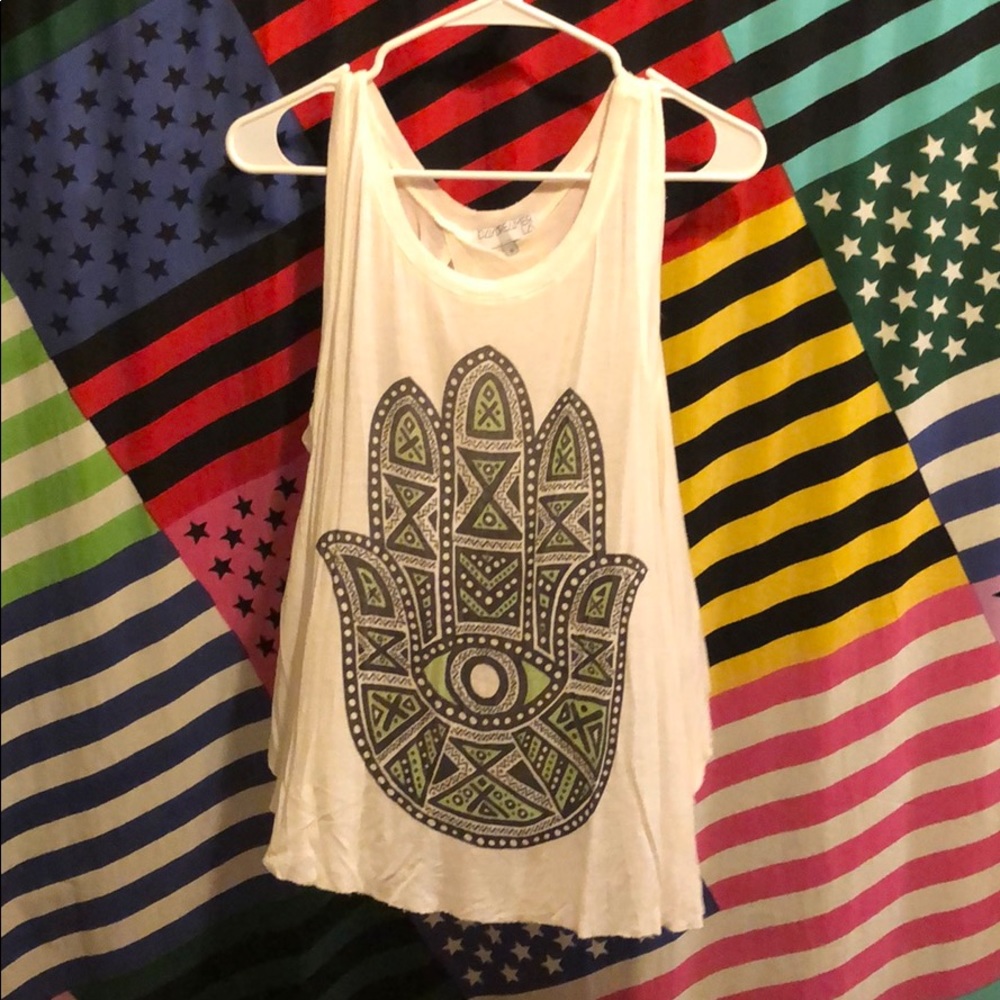 DAYDREAMER LA GREEN HAMSA TANKTOP W SPLIT IN BACK!